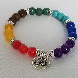 Reiki 7 Chakra OM Charm Natural Stone Bracelet